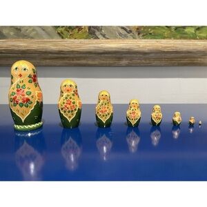 Russian Matryoshka Jumbo Nesting Dolls Wood 12Pcs Red Pink Blonde Floral Vintage